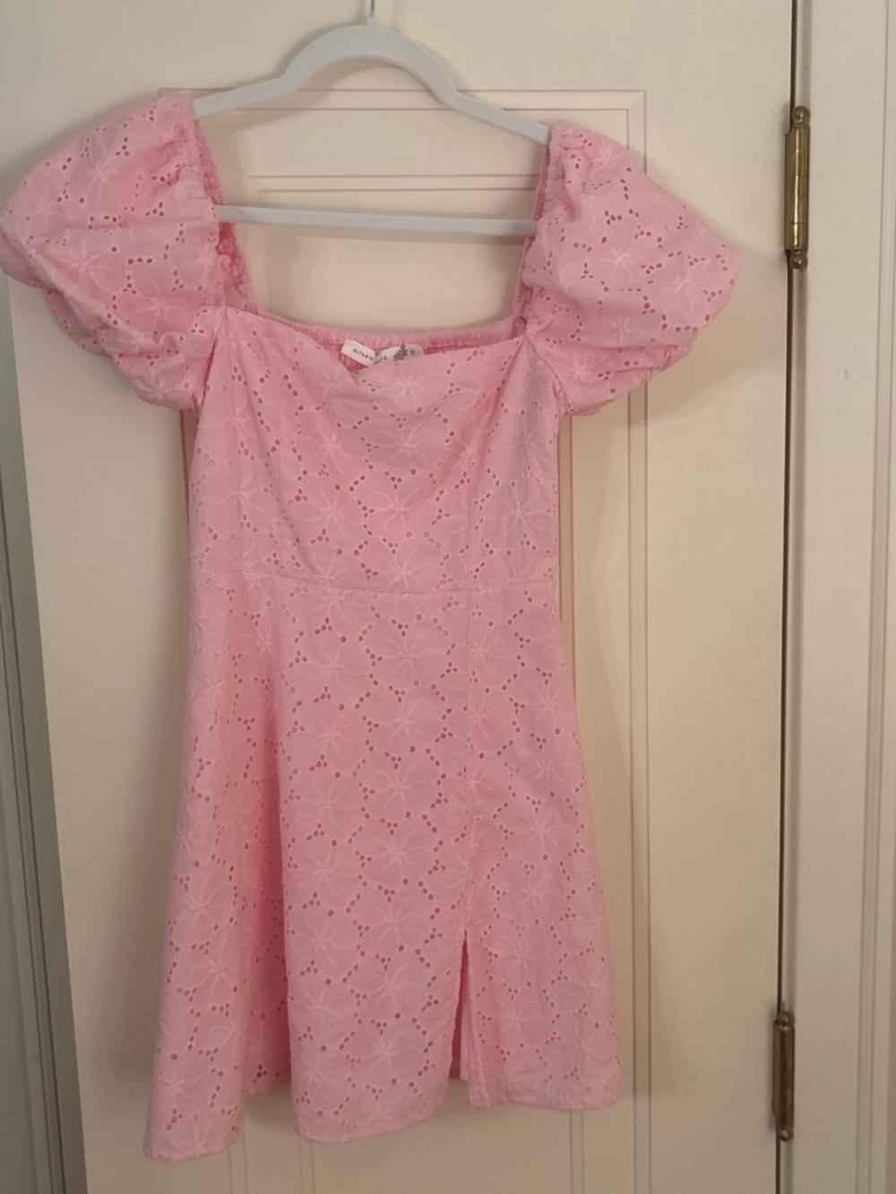 Altar'd State Pink Eyelet Square-Neck Puff Sleeve Mini Dress